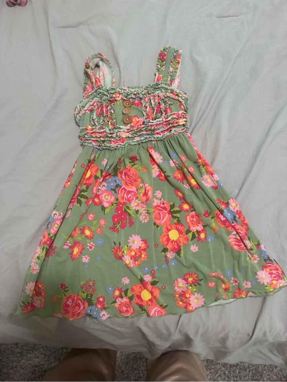 Matilda Jane Olive Green Floral Sundress with Pink & Coral Blooms